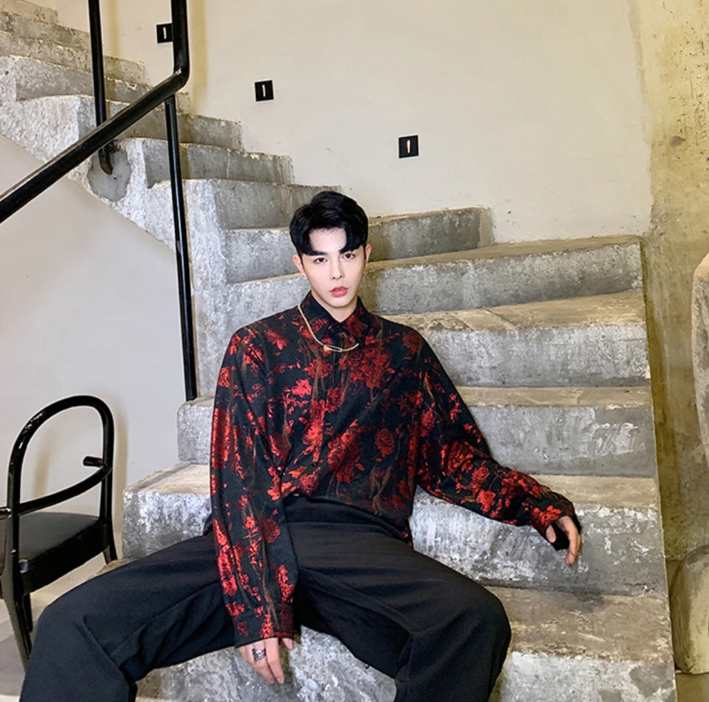 Male Streetwear Hip Hop Party Floral Shirt